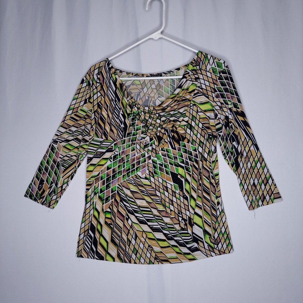 Paniz Artsy Geometric Top Women Large Stretch Cowl Elbow Maximalist Y2K Glam